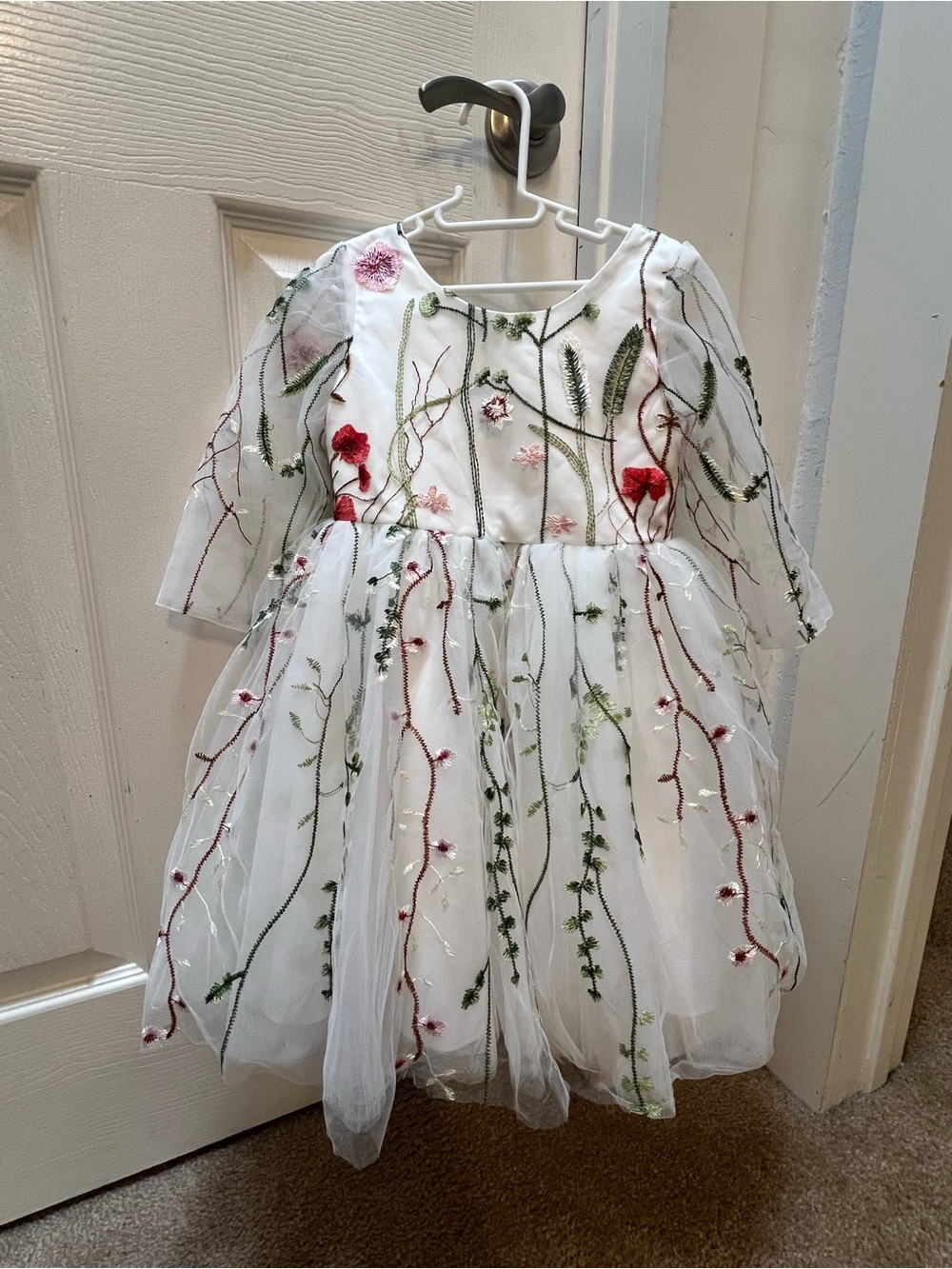 JJs House White Floral Embroidered Tulle Flower Girl Dress